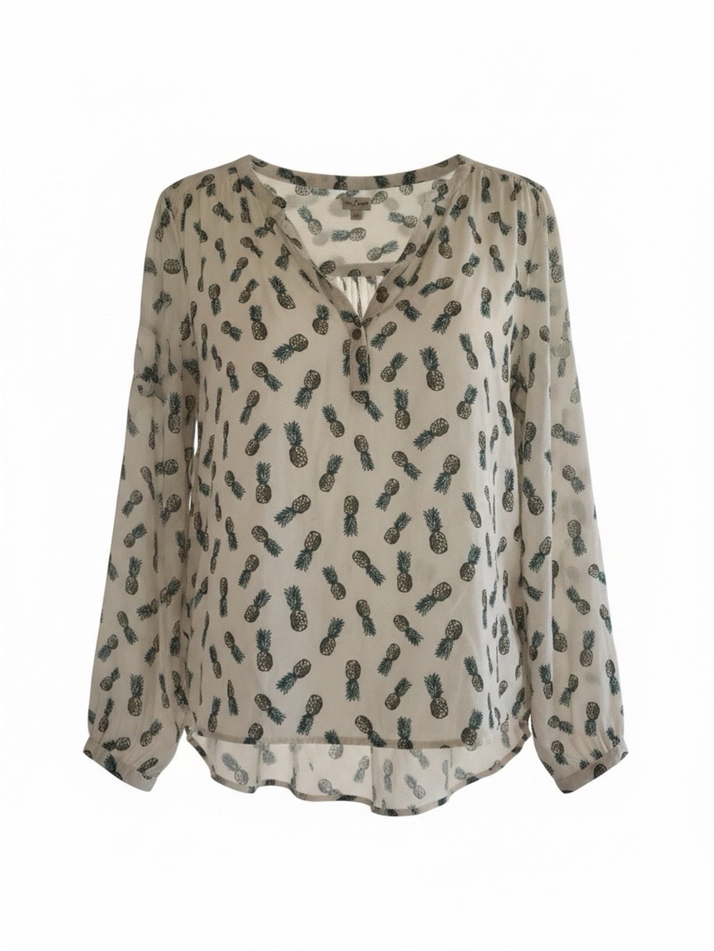 Chip & Pepper White Pineapple-Print V-Neck Long-Sleeve Blouse